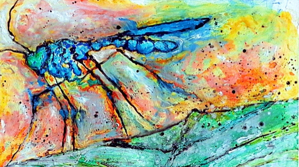 MOSQUITO AZUL, técnica mixta sobre tela, 90 x 90 cm