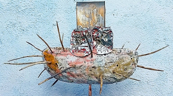 BARCO DE LATA, madera, cobre, alabastro y latas, 108 x 74 x 58 cm